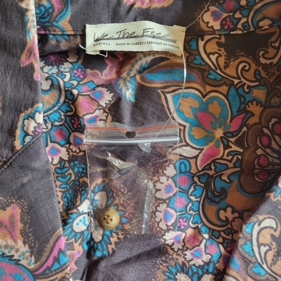 New Free People Poolside Printed Boyfriend Button Down Shirt Vintage Combo Gray - Picture 10 of 13